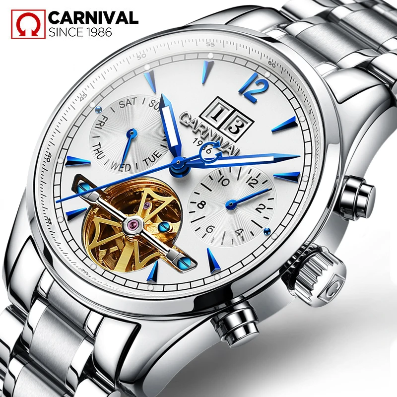 Enlarge Carnival Men's Watches Top Brand Luxury Business Automatic Clock Tourbillon Waterproof Mechanical Watch Men Relogio Masculino