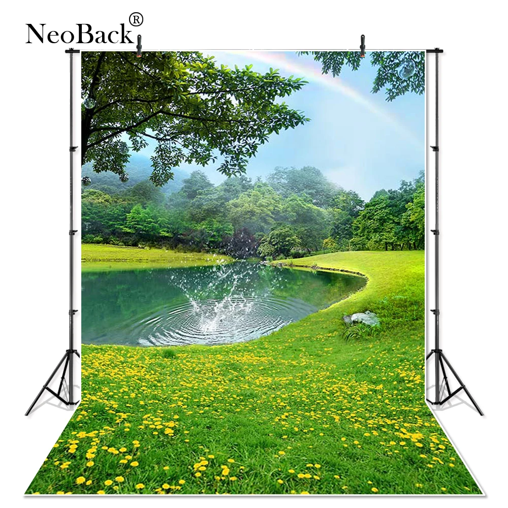 NeoBack тонкий виниловый пруд живописный сад Радуга вид студия дети фото фон