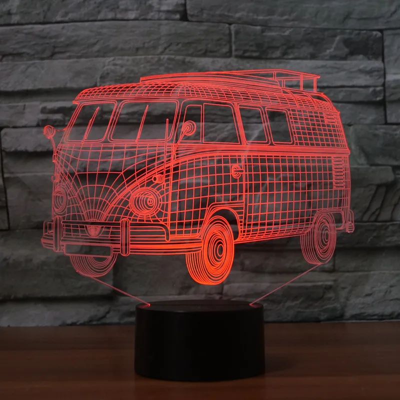 [Seven Neon] Бесплатная доставка в форме автобуса акрил 7 цветов Настольная лампа 3D