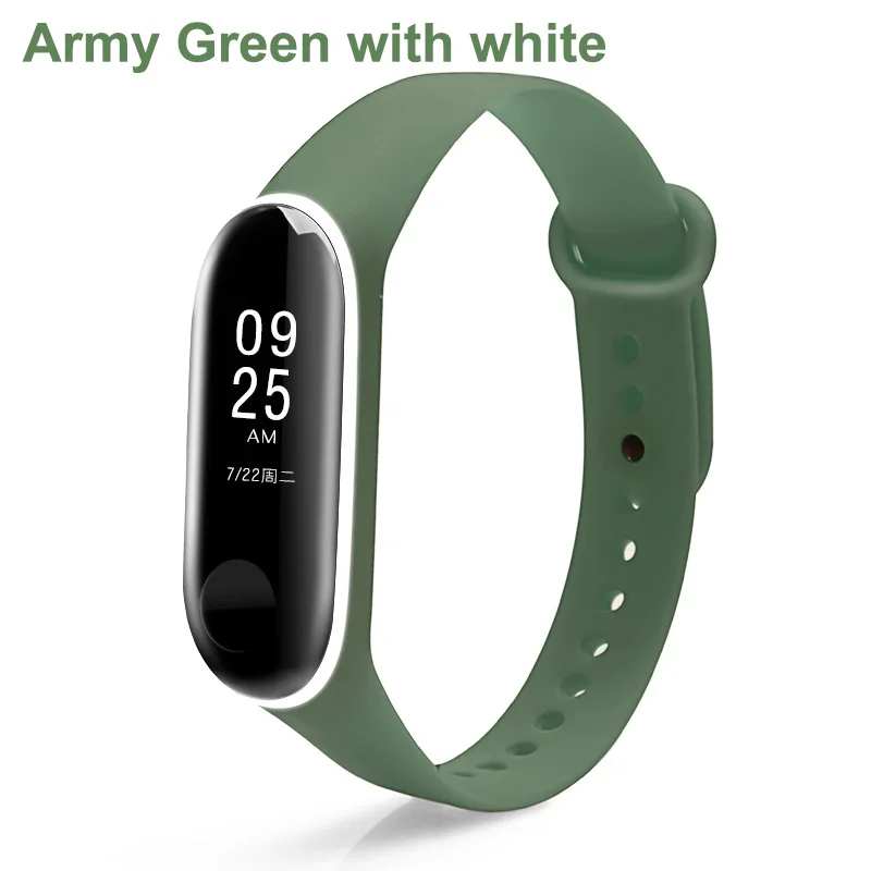Army green white BOORUI двойной цвет mi band 3 ремешок умные аксессуары для xiaomi mi 3 силиконовый ремешок на запястье Замена для xiaomi mi3 smartband - Цвет: Army green white