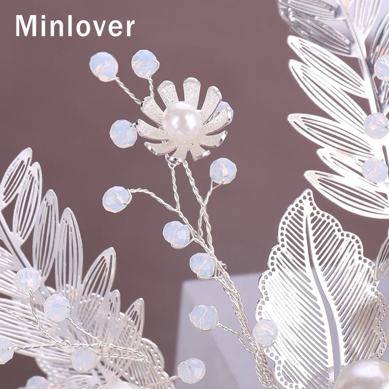 Свадебные тиары и короны Minlover с жемчужинами цветами серьги ручной работы из