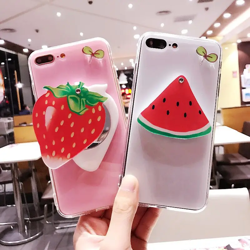 Summer Cute Fruits Phone Case For iPhone 6 6S 7 8 Plus 3D Lemon Grapefruit Mirror Watermelon Protective Soft Mobile Cover | Мобильные