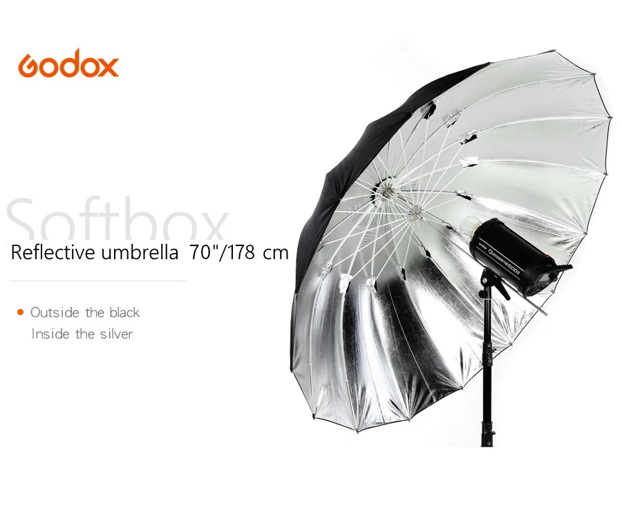 Godox Studio Photogrphy 7" /178 см серебристо-черное освещение отраженным светом зонтик