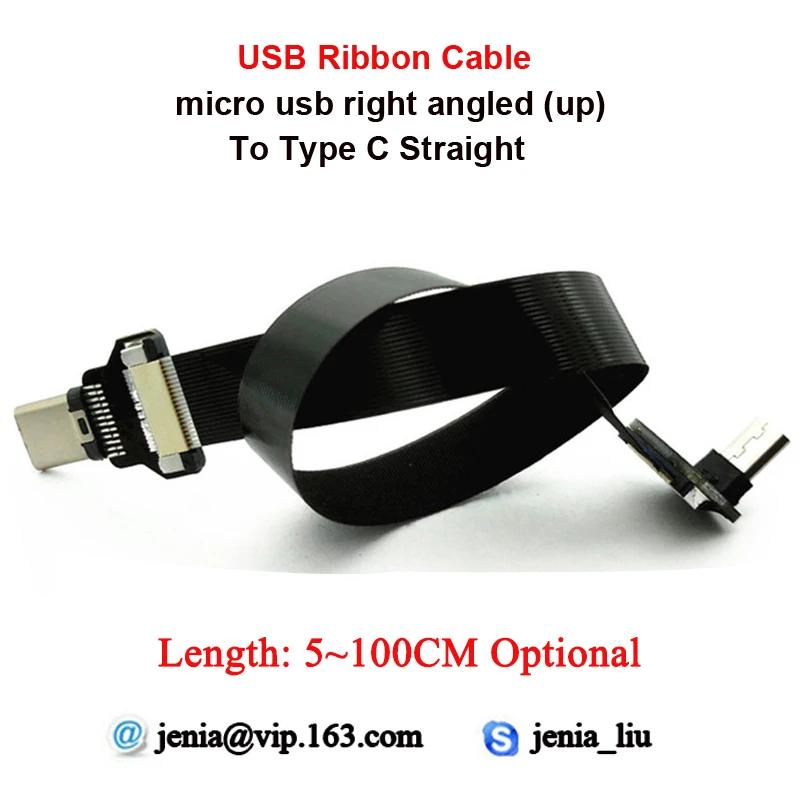 5 см~ 100 см тонкий ультра FFC USB Гибкий плоский кабель для передачи данных Micro USB с прямым разъемом типа C