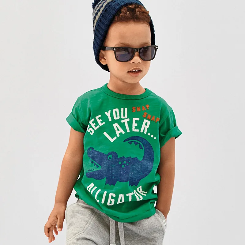 100% хлопковая Футболка с принтом аллигатора для мальчиков детские топы высокого