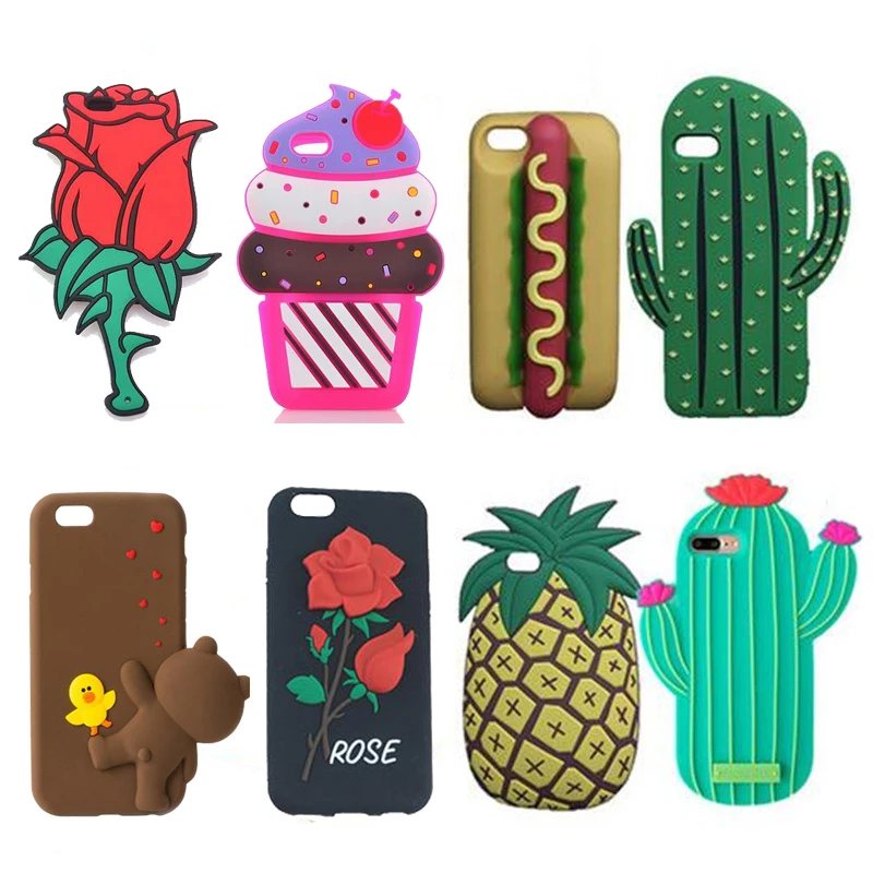 3D мягкий чехол для iPhone 6 6s 7 8 P Plus кактус ананас кошка собака стежка бутылка Boys Tears