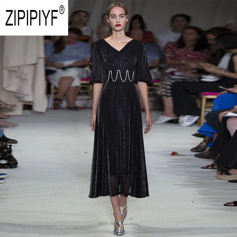 Сексуальные модные женские платья с низким V образным вырезом и высокой талией