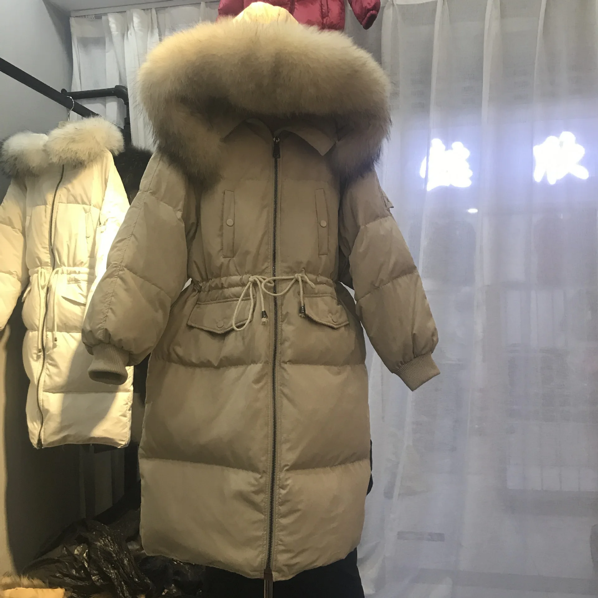 GBYXTY, длинный пуховик,, зимний, женский, толстый, енот, меховой воротник, утиный пух, куртка и пальто, пуховое пальто, пуховик, ZA980