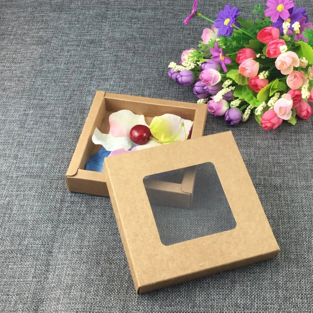 Черная коробка из крафт бумаги 20 шт. однотонная ПВХ для подарочной упаковки окон