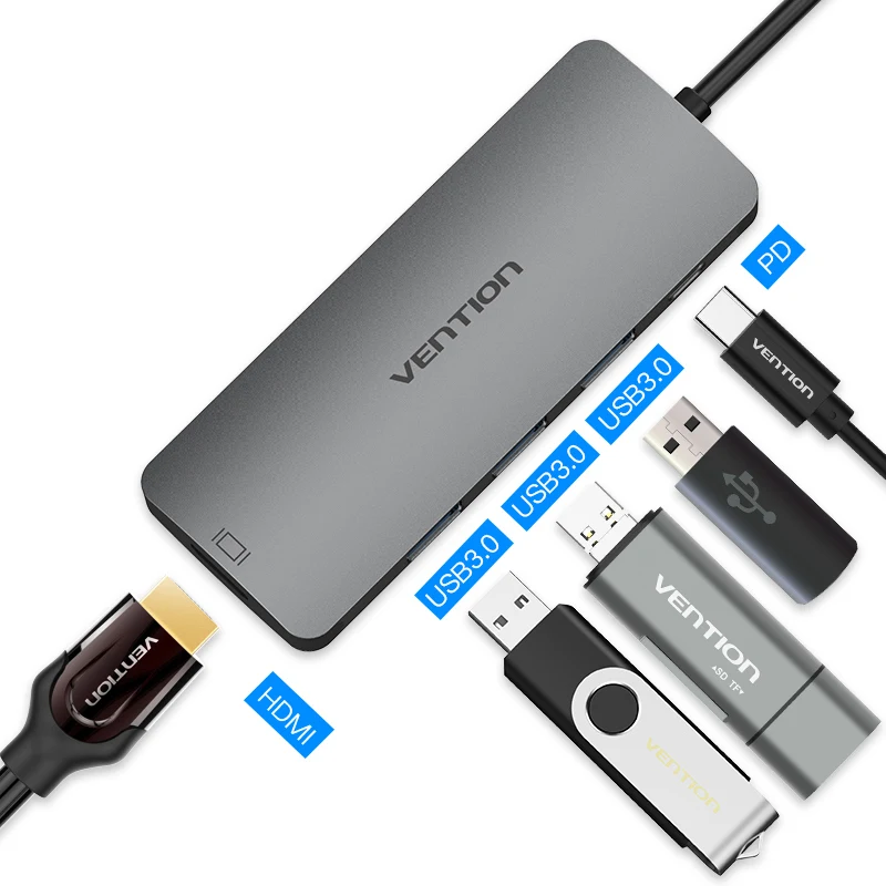 Vention адаптер Thunderbolt 3 usb type C к USB 3,0 концентратор HDMI VGA PD конвертер для MacBook samsung S9 huawei p20 pro USB-C концентратор - Цвет: 5 in 1 HDMI Version