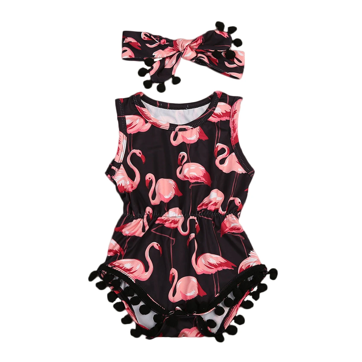 Боди с бахромой и принтом фламинго без рукавов|baby sleeveless|sleeveless baby bodysuitgirls sleeveless