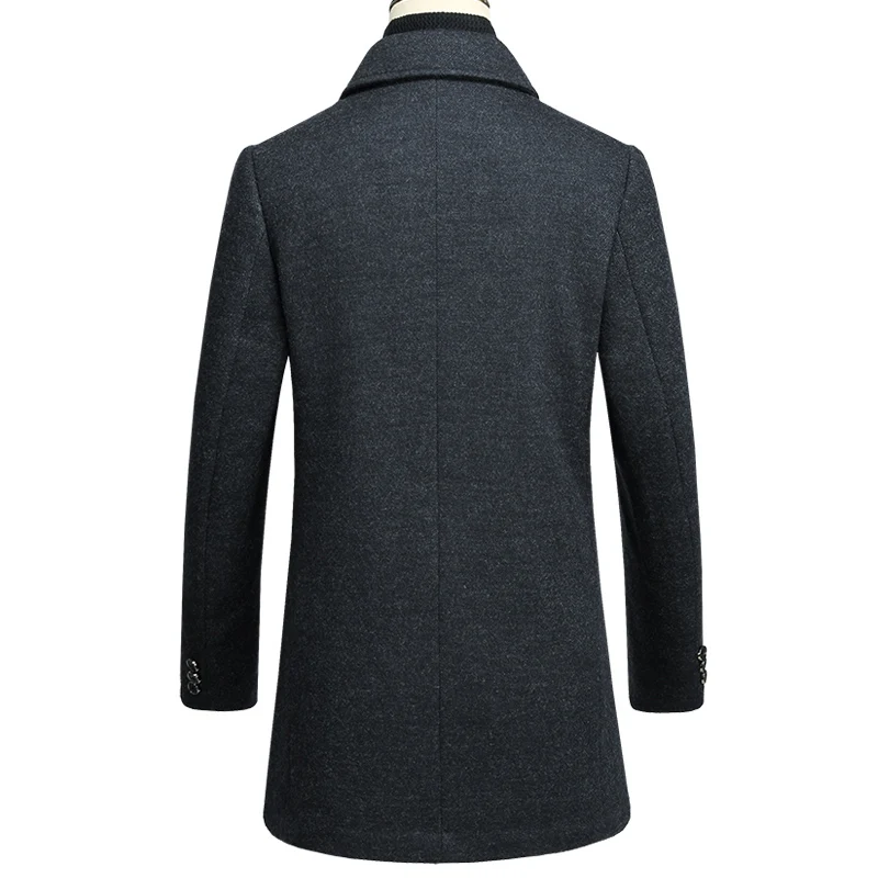 Мужское длинное шерстяное пальто стильное повседневное для работы с эффектом