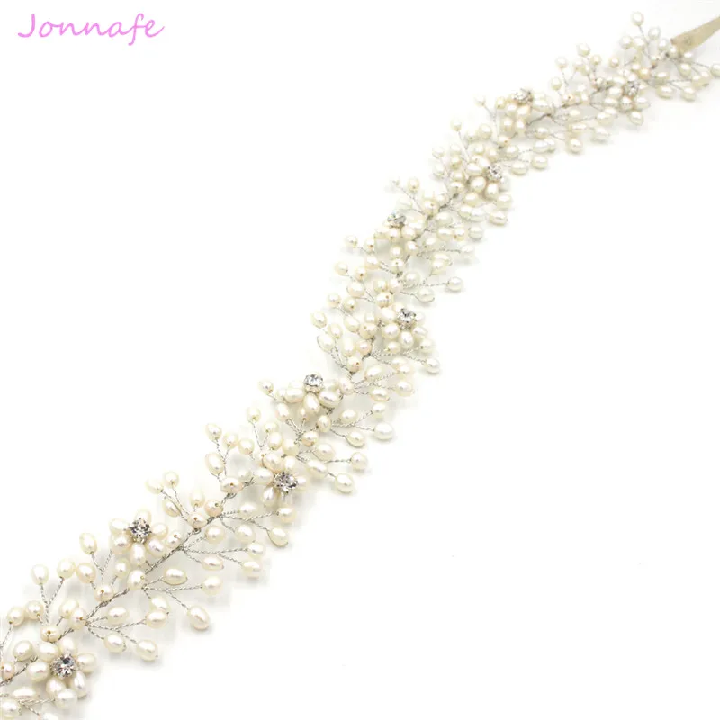 Jonnafe серебро пресноводного жемчуга оголовье свадебные Украшения для волос лоза