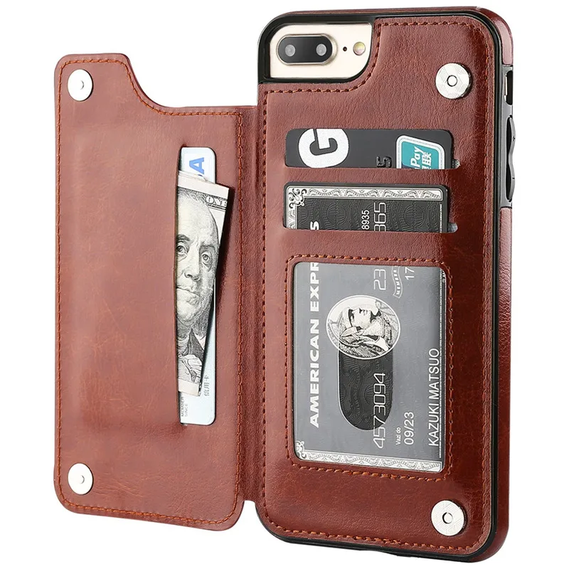 Brown Роскошные Бизнес чехол для телефона из искусственной кожи для iPhone XR XS Max 6 6s 7 8 плюс 5S SE 5 нескольких держателей карт Kickstand чехол-книжка с застежкой - Цвет: Brown
