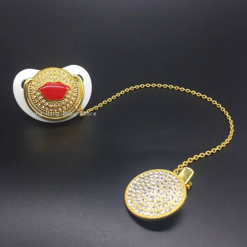 Роскошные Детские Bling соску со стразами белый жемчуг кристалл Ортодонтическая Соска Силиконовая пустышка для соски-пустышки с зажимом