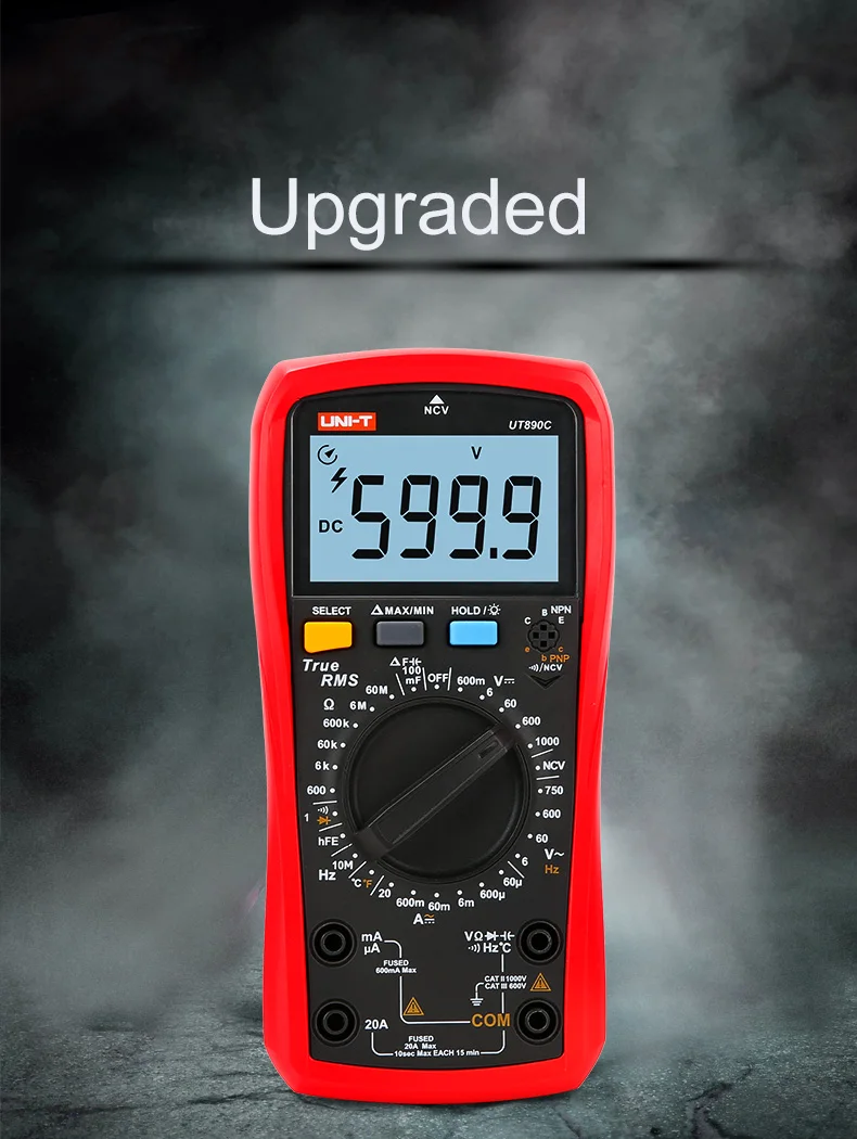 UNI T Цифровой мультиметр UT890C UT890D+ 6000 отсчетов ручная Частота Температура Напряжение Амперметр AC DC DMM конденсатор тестер NCV