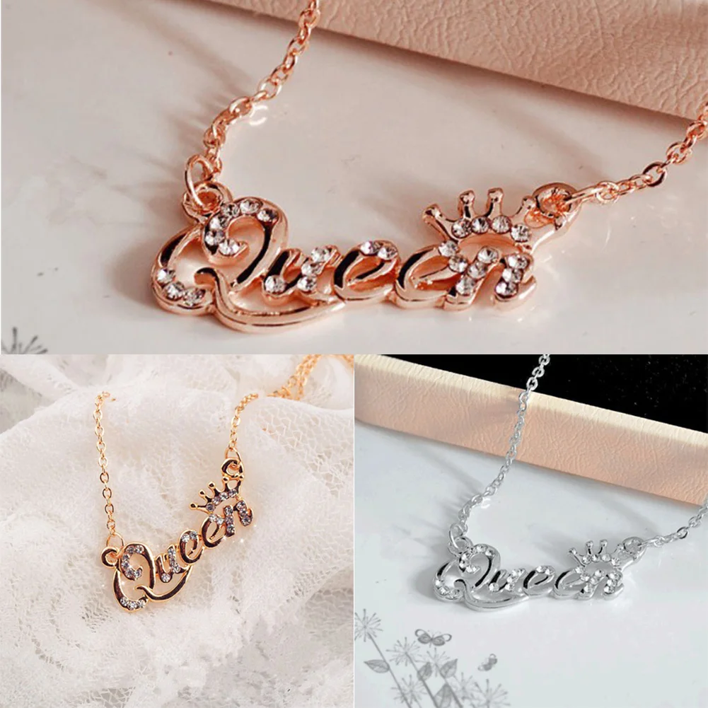 Женская короткая цепочка с буквенным принтом Queen Crown серебряянное ювелирное