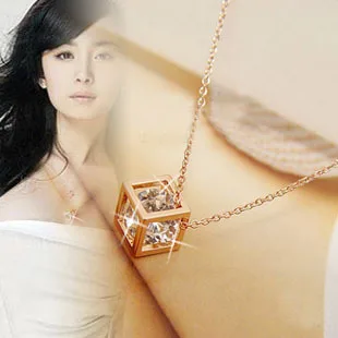 Rose gold small box necklace female 