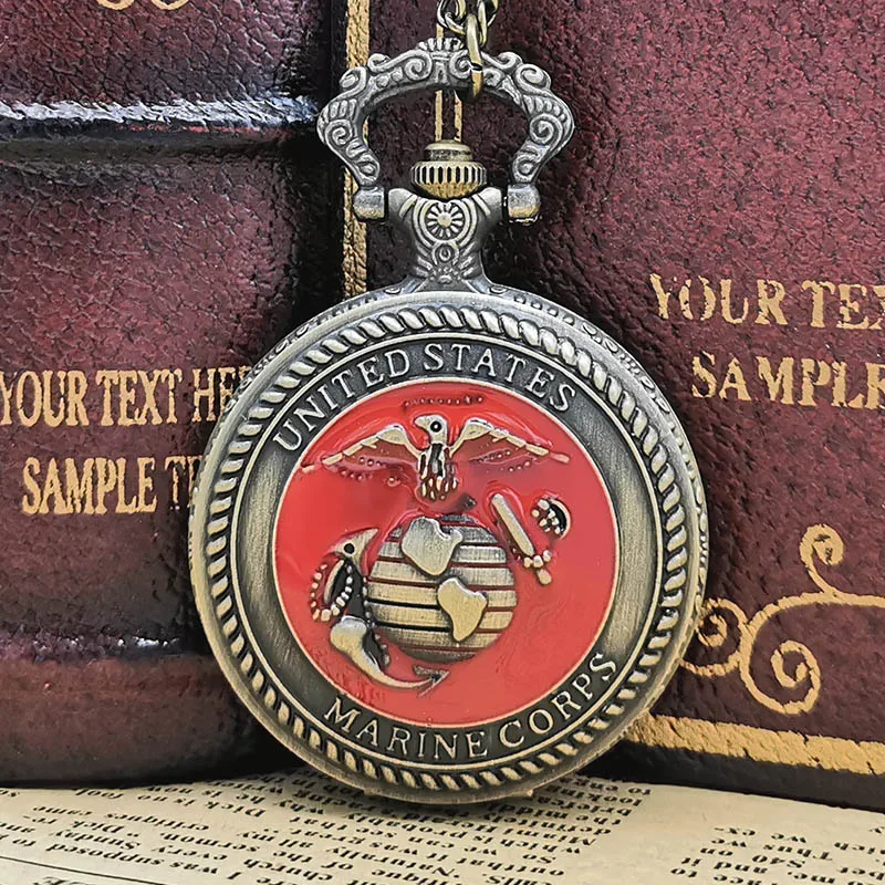 Соединенные Штаты морской корпус кулон ожерелье из бронзы кварцевые карманные