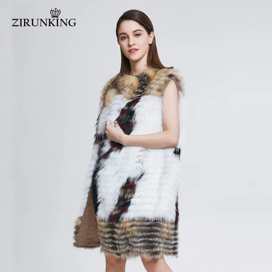 ZIRUNKING/Модная шуба из натурального Лисьего меха женский жилет женские жилеты с