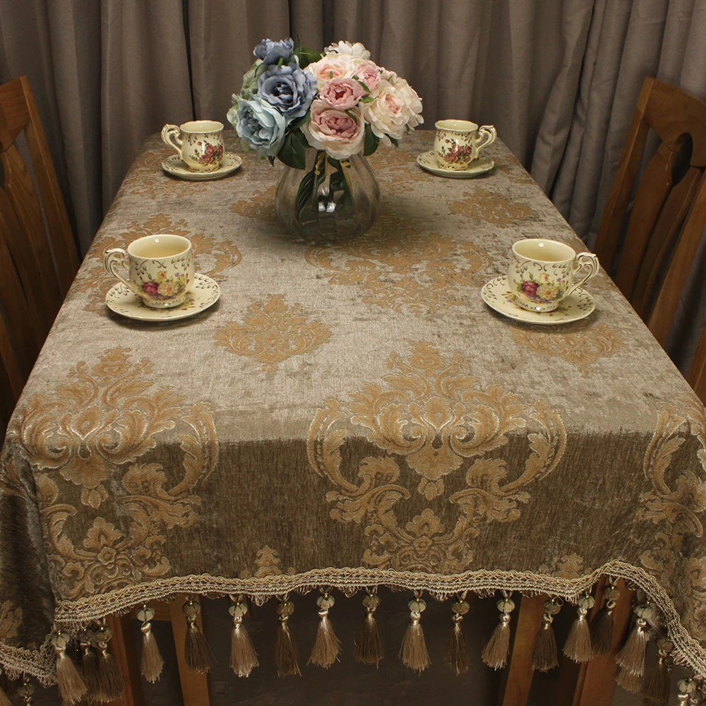 CURCYA коричневая классическая скатерть роскошная шенилловая жаккардовая винтажная скатерть с кисточки ручной работы королевские винтажные скатерти