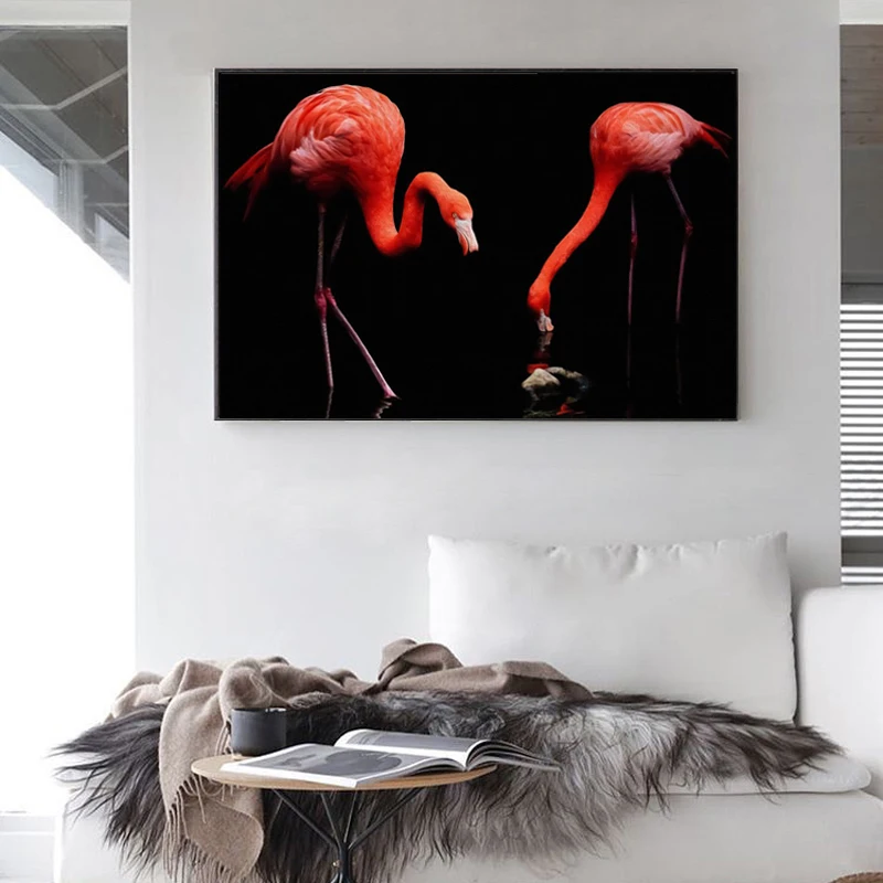 Картина на холсте с изображением фламинго постеры масляной живописью без рамки -