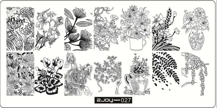 2JOY27 1 шт. 12.5*6.5 см стемпинг прямоугольник ногтевых пластин, тиснение цветы изображения 3D DIY узор плиты DIY ногтей штамповки шаблон - Цвет: 2JOY27