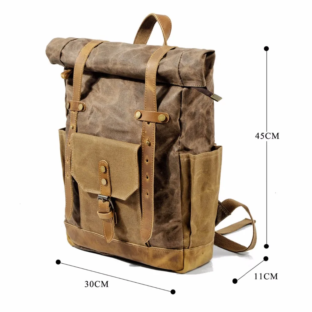 Рюкзак мужской винтажный из вощеной холщовой кожи вместительный