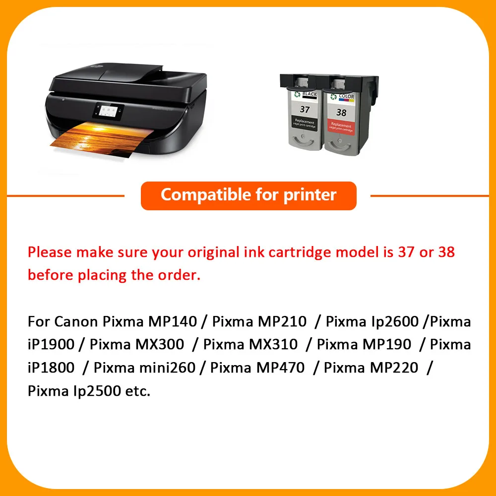 XiangYu Восстановленный чернильный картридж PG 37 CL 38 для принтера Canon IP1800 IP1900 IP2500 IP2600