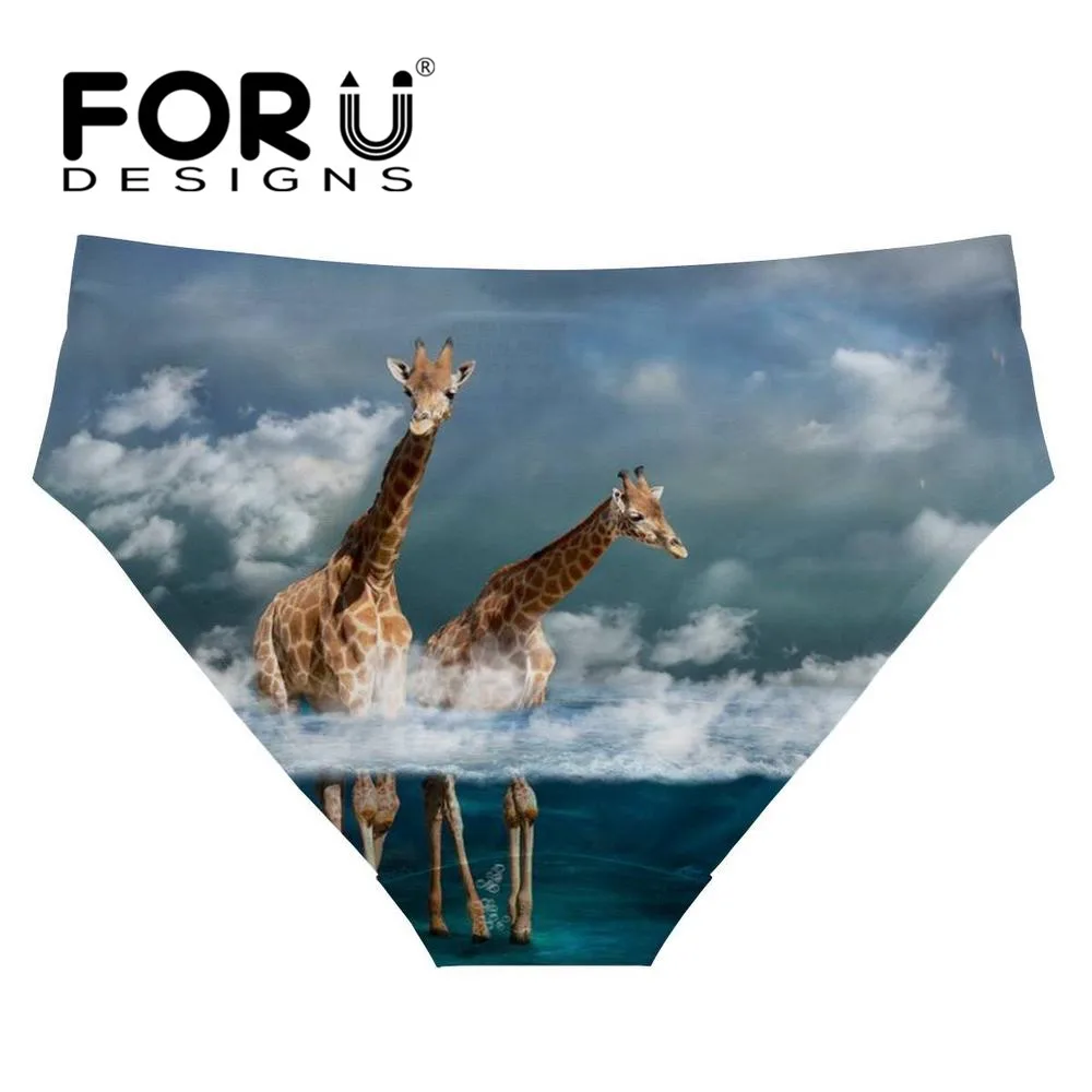 Женские бесшовные трусики с 3D принтом Жираф удобные со средней посадкой нижнее