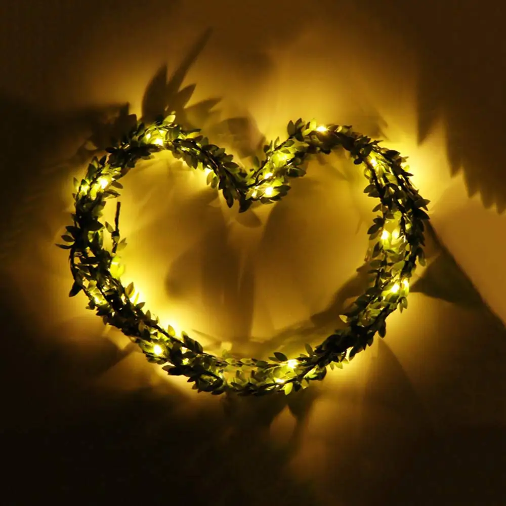 2M/3M/5M/10M Battery Powered Green Leaf Vine String Lights Christmas Wedding Party Home Artificial Wreath Flexible lights | Освещение