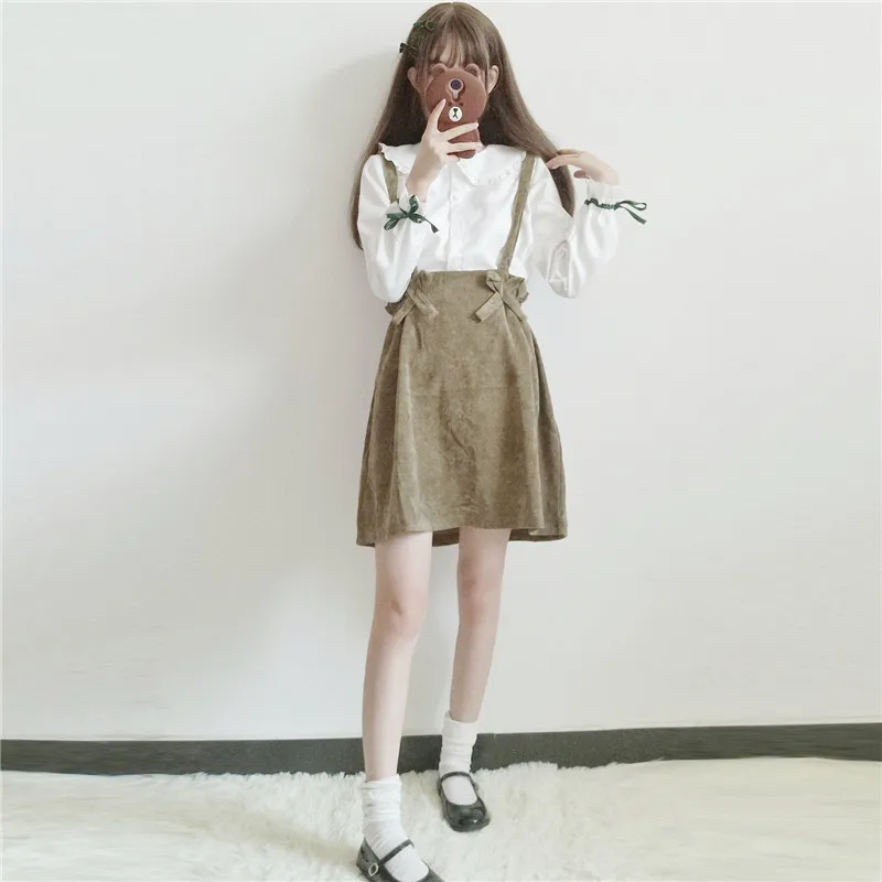 Adomoe японская женская винтажная юбка на подтяжках Amy Green Kawaii плиссированная мини с