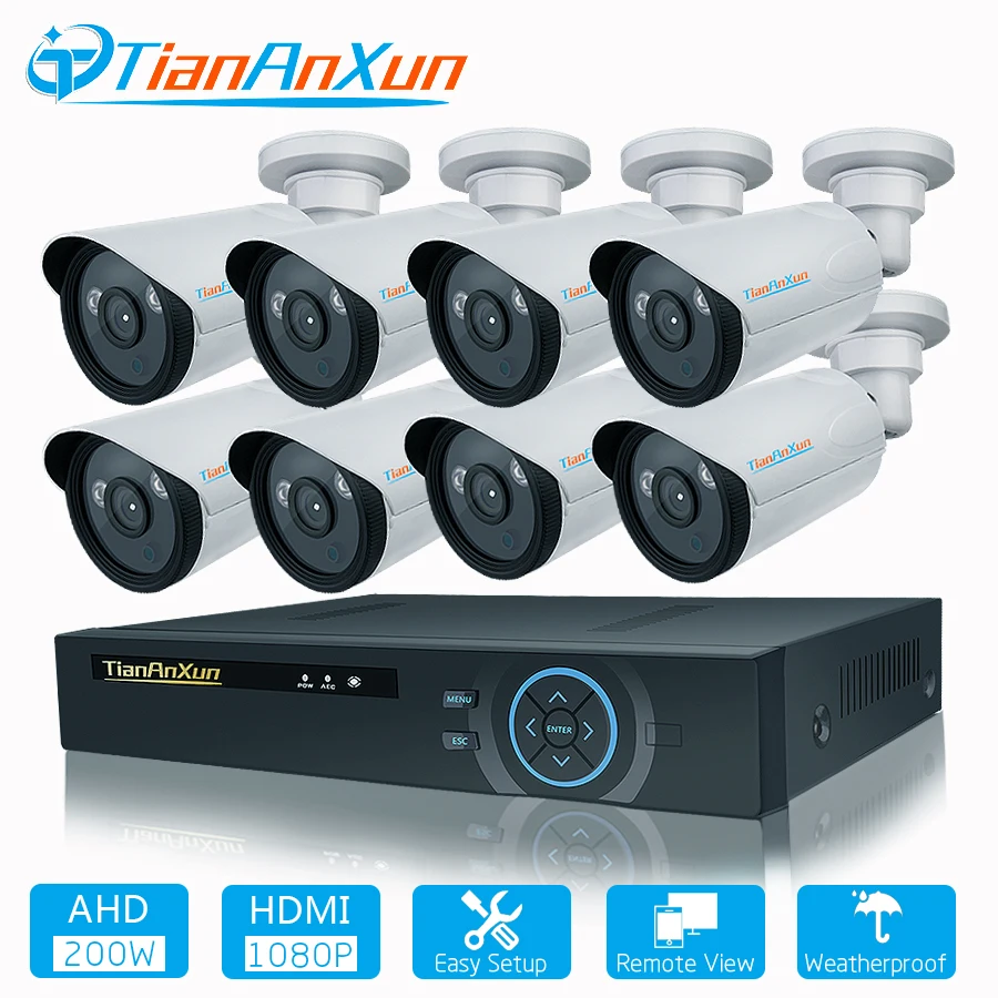 TIANANXUN Система охранной камеры 8ch система видеонаблюдения 8 шт. 1080P CCTV камера 2.0MP