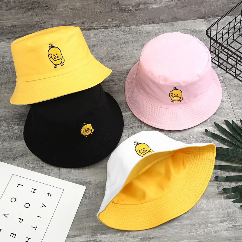 Новинка, шапка в рыбацком стиле с надписью «Little Yellow Duck», двусторонняя Повседневная модная кепка в стиле хип-хоп, Кепка с козырьком для мужчин и женщин, летняя Панама