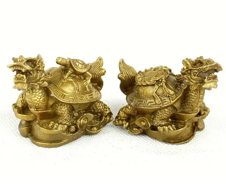

Pure copper gold money dragon turtle wealth small statue A pair