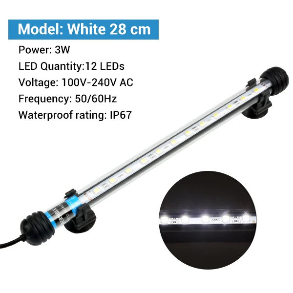 White 28cm NICREW 100 V-240 V Погружной светодиодный аквариумный светильник 5050 SMD светодиодный бар Водонепроницаемый светильник 18-48 см подводный аквариум Декор светодиодный светильник Инж - Цвет: White 28cm
