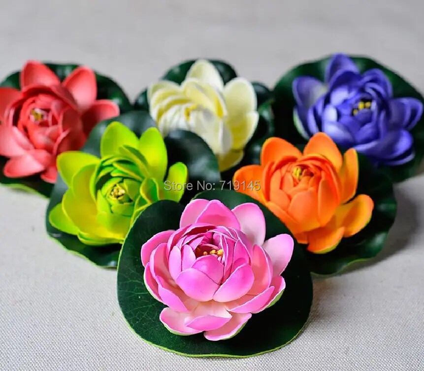 

10PCS 10cm/4"Artificial EVA Lotus Floating Water lily Small Mini Flower Head Bud ,Pool Fish Tank Home Decor