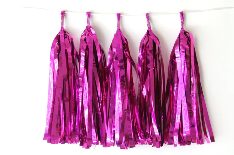 Hot Pink Foil Tassel Партия 5 шт. 14 дюймов гирлянда из папиросной бумаги с кистями Свадебные украшения день рождения детский душ домашние вечерние бумажные изделия - Цвет: Hot Pink Foil Tassel