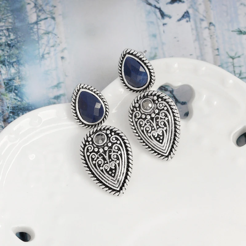 Очаровательные богемные серьги из синего камня винтажные тибетские турецкие для