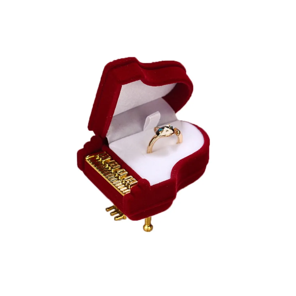 Cartoon Flannelette Piano Shape Jewelry Box Ring Ear Stud Necklace Storage Luxury Engagement Wedding Gift | Украшения и