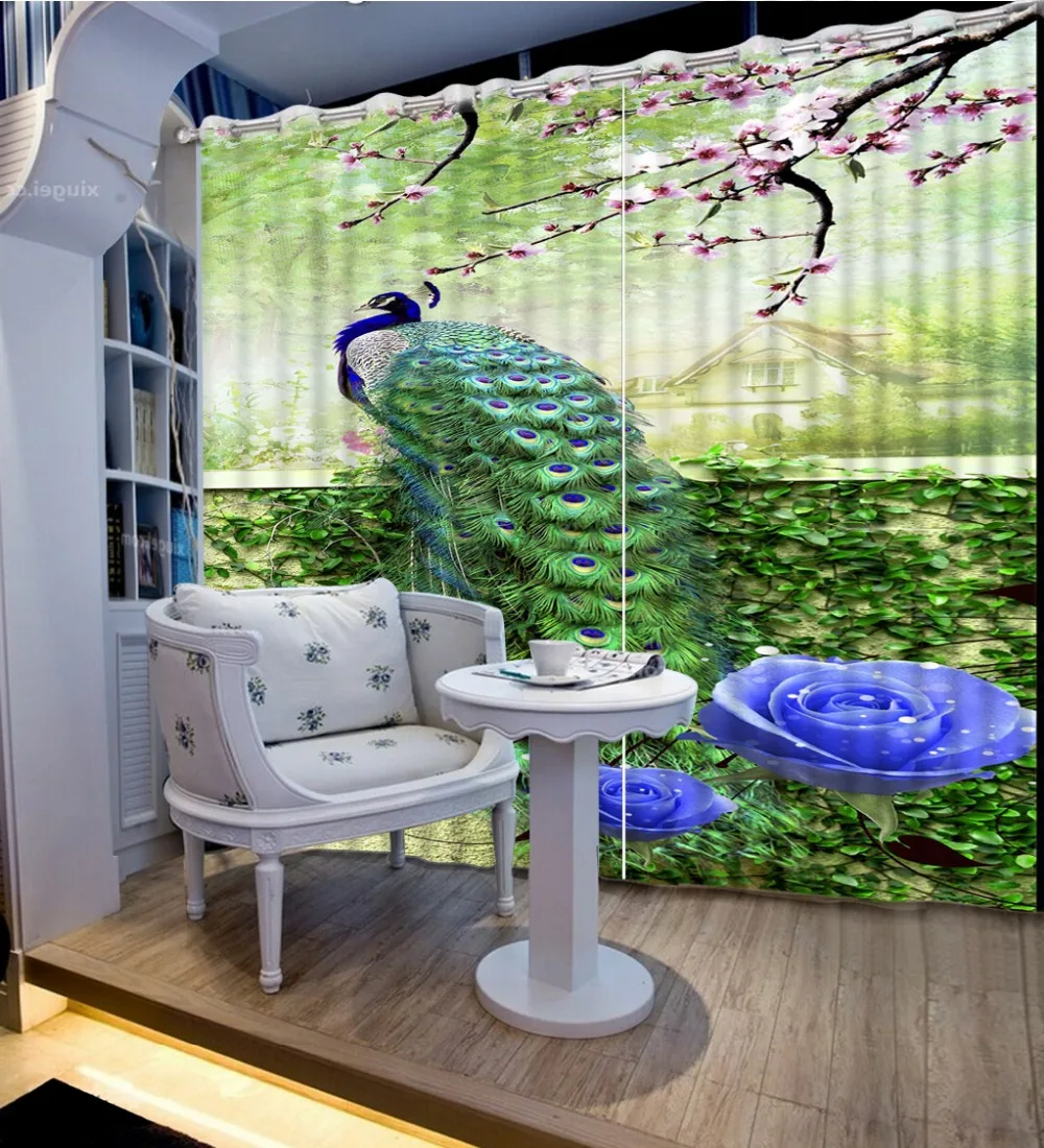 

Green blackout peocock curtains 3D Window Curtain Dinosaur print Luxury Blackout For Living Room