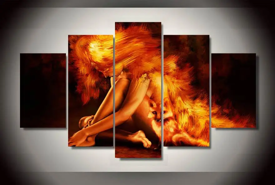 

Framed Printed painted girl fire fox Painting on canvas room decoration print poster picture canvas Free shipping/jjv-1471