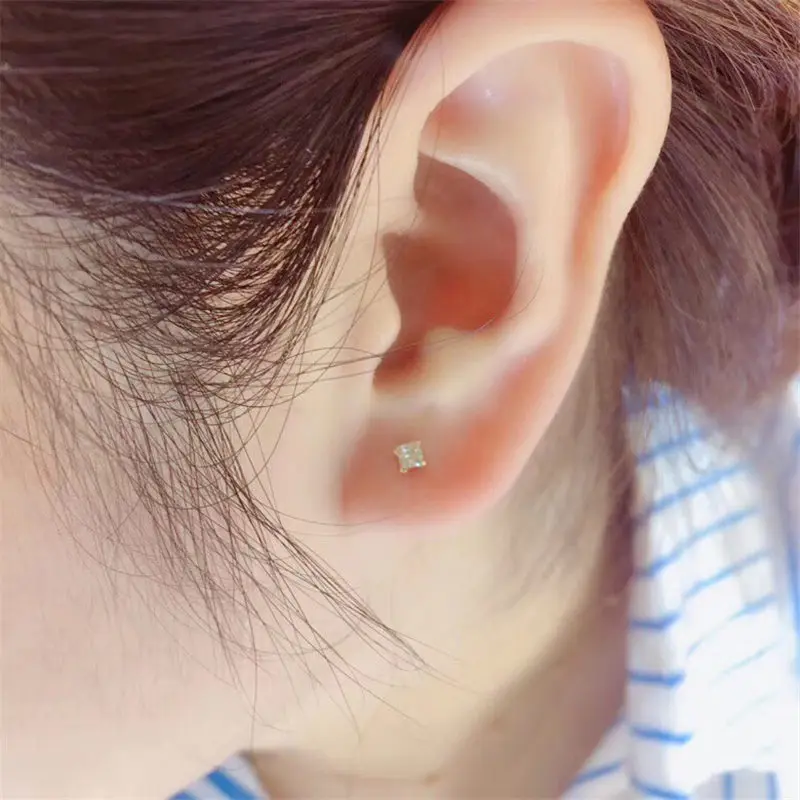 

Aazuo 100% 18K Yellow Gold White Gold Real Diamonds Princess Shape Square Stud Earring For Woman Girls Gift Fashion JewelryAu750