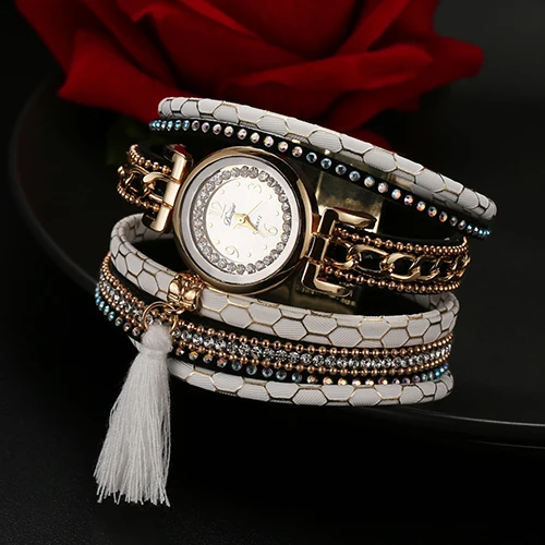 Для женщин Этническая кисточка кулон Multi Слои магнит застежка браслет кварцевые