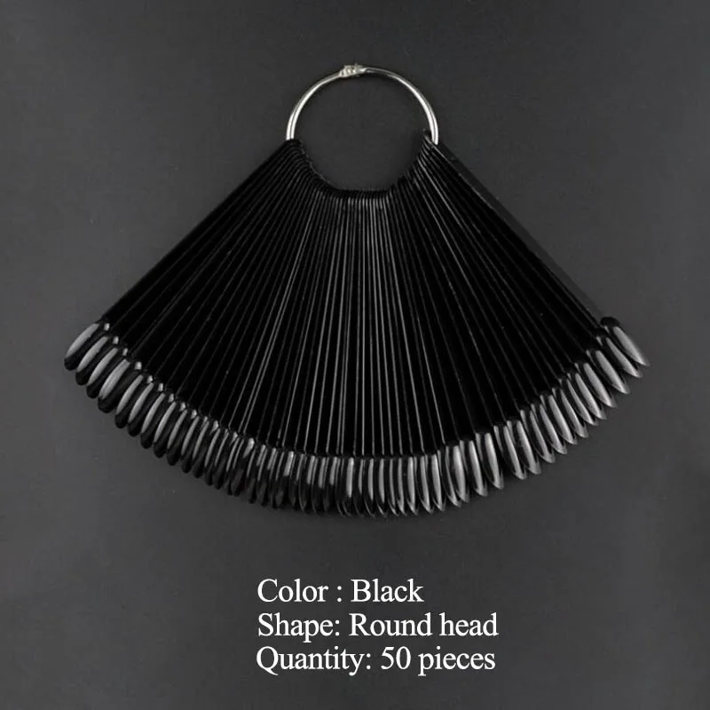 Black 50pcs 50 шт., овальная форма, половинные накладные ногти, гель для маникюра, УФ-набор, сделай сам, для практики, полные кончики для ногтей, веер, прозрачные кончики для ногтей, инструмент для дизайна лака - Цвет: Black 50pcs