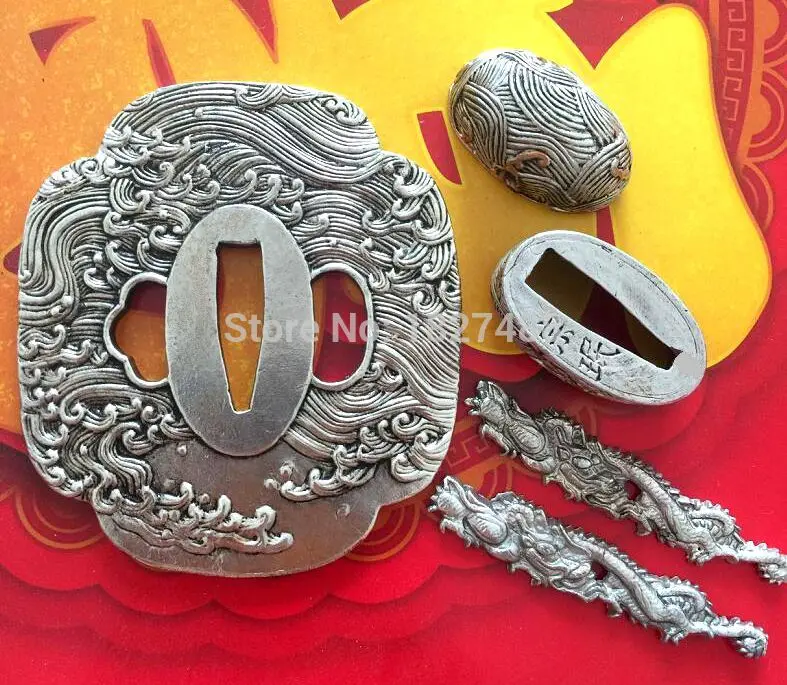 A Suit Of Tsuba Высококачественный японский самурайский медный серебрянный меч, фитинг Цуба, аксессуар для катана, дизайн морской волны - Цвет: A Suit Of Tsuba