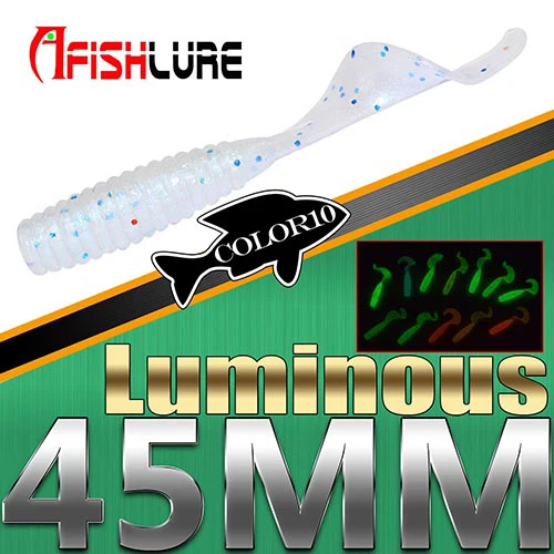 Color10 Luminous 12 шт. светящийся Твист хвост мягкий червь 45 мм 1,2 г Noctilucous Grubs приманка-личинка для рыбалки Мягкая приманка рыбий запах лобзик - Цвет: Color10 Luminous