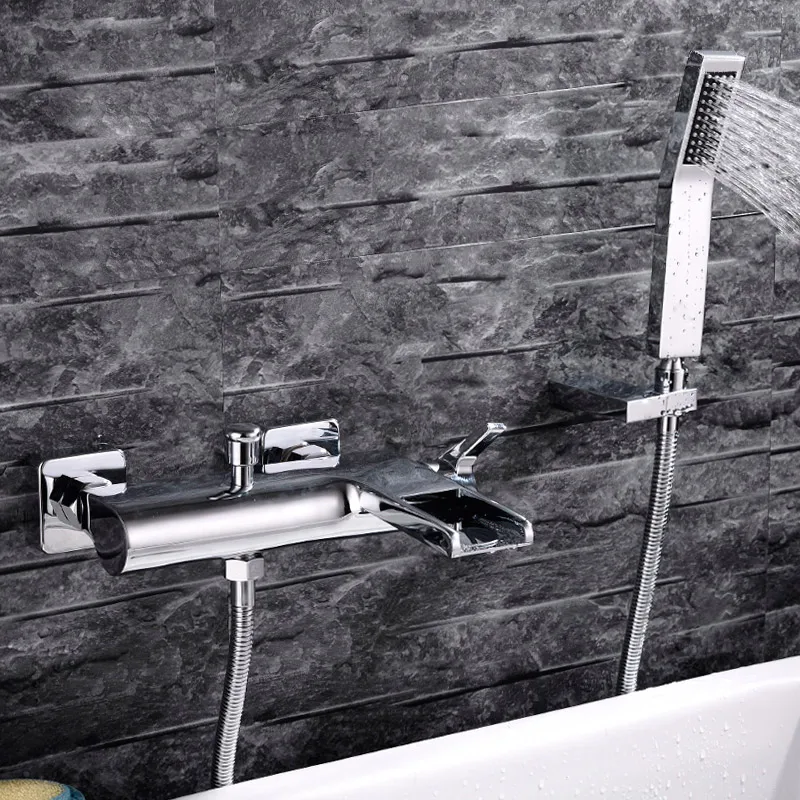 The bathroom wall type cold waterfall copper triple bathtub shower faucet set with the mixing valve | Обустройство дома