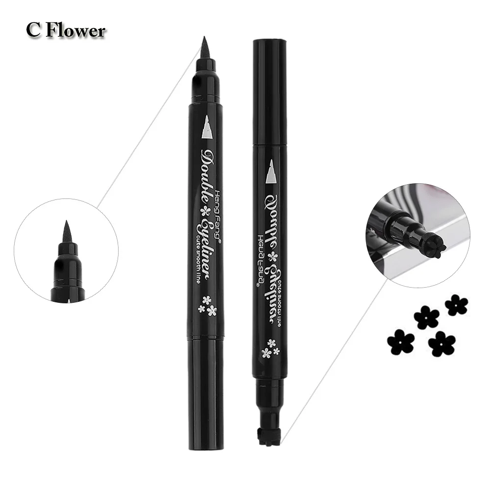 C Flower 1 шт. профессиональная двухглавая черная жидкая подводка для глаз Стойкая подводка для глаз карандаш звезда/Луна/цветок/сердце форма для макияжа инструменты - Цвет: C Flower