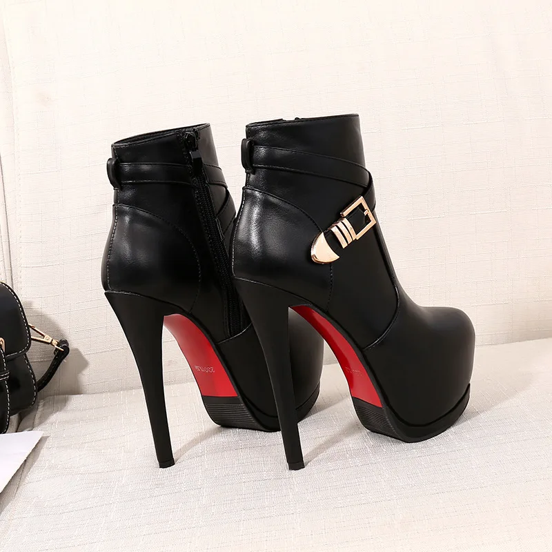 Spring Women's Fashion Boots Retro Ankle Shoes Round Toe High Heels Pumps Zipper Short Plush Lining OULYYYOGO | Обувь